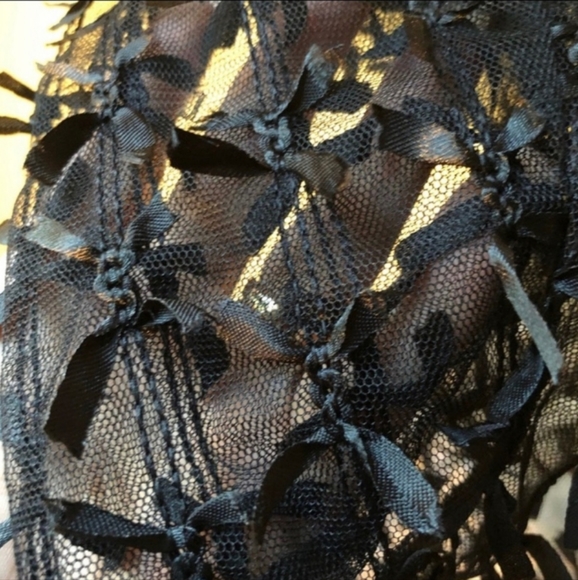 Zara black sheer stretchy long sleeve top bows all over bow decoration small - Picture 13 of 16